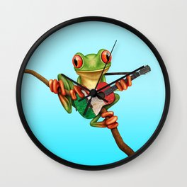 Tree Frog Playing Acoustic Guitar with Flag of Italy Wall Clock