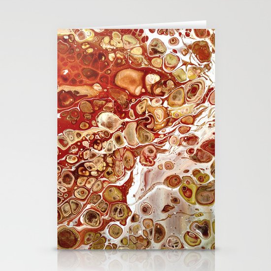 Red And Gold Fluid Pour Abstract Painting Stationery Cards By
