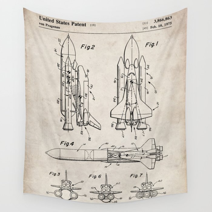 Nasa Space Shuttle Patent - Nasa Shuttle Art - Antique Wall Tapestry