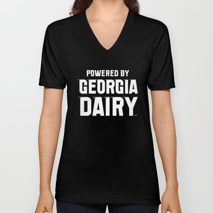 Powered by Georgia Dairy- black on white V Neck T Shirt