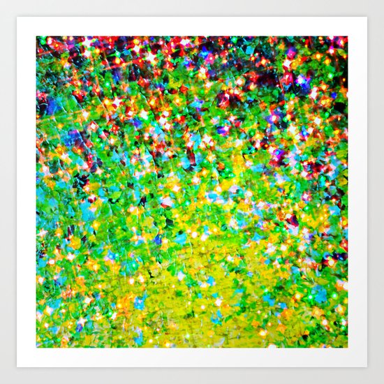 HOLIDAY CHEER - Bold Christmas Festive Green Red Yellow Sparkle Stars Glitter Bling Abstract Art Art Print