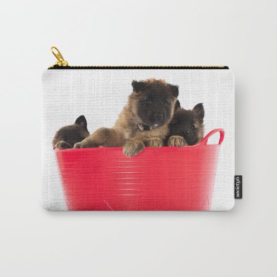 Three puppies in red laundry basket Carry-All Pouch
