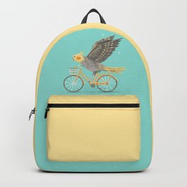 Cockatiel on a Bicycle Backpack