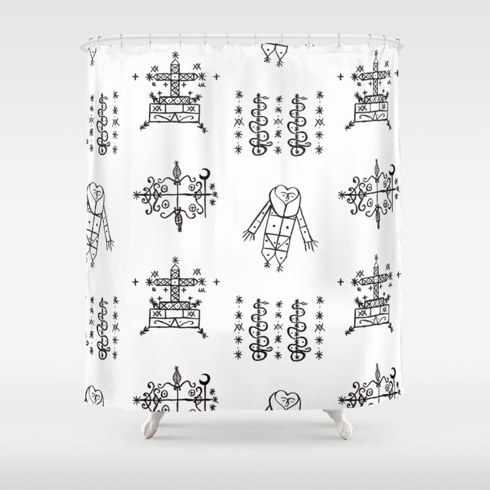 Papa Legba Baron Samedi Gran Bwa Damballah Wedo Voodoo Veve Symbols In White Shower Curtain By Elliottdesignfactory