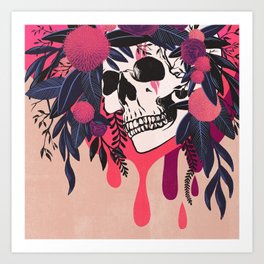 Floral Halloween Skull - Peach Art Print