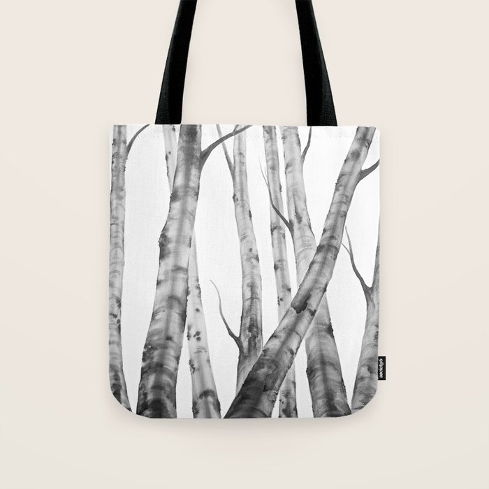 Birch Tree Watercolour Painting Black And White Black And