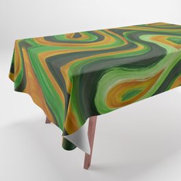 Abstract Retro Forest Green, Sage and Gold Swirl Lines Tablecloth