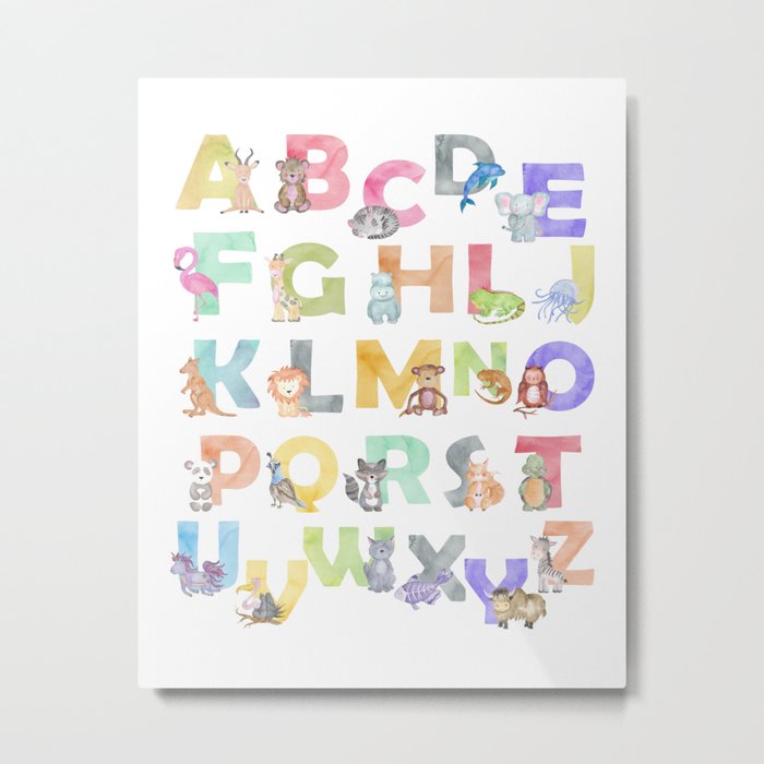Watercolor Alphabet Animals Metal Print