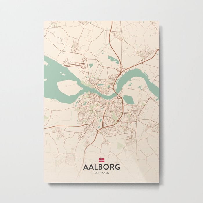 Aalborg, Denmark - Vintage City Map Metal Print