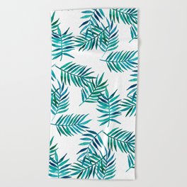 Watercolor Palm Leaves on White Beach Towel