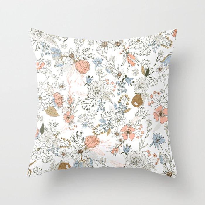 Abstract modern coral white pastel rustic floral Throw Pillow