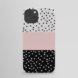 Pink white black watercolor polka dots iPhone Case
