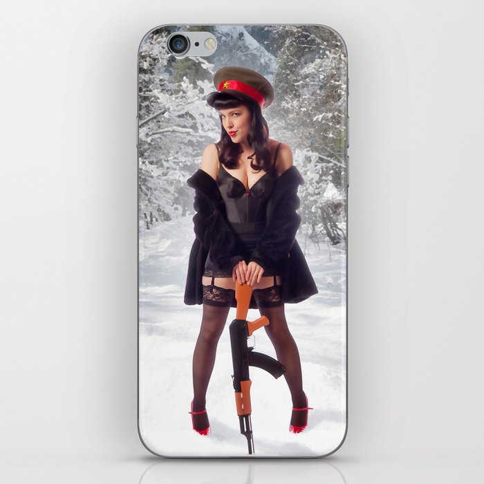 "Sovietsky on Ice" - The Playful Pinup - Russian Theme Pin-up Girl in Snow by Maxwell H. Johnson iPhone Skin