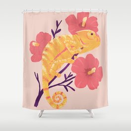 Summer Island Chameleon Illustration Shower Curtain