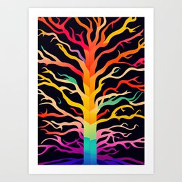 Vibrant Colored Whimsical Minimalist Lonely Tree - Abstract Minimalist Bright Colorful Nature Poster Art of a Leafless Tree Art Print