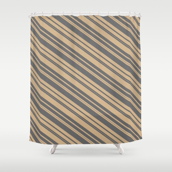 Tan and Dim Grey Colored Lined/Striped Pattern Shower Curtain