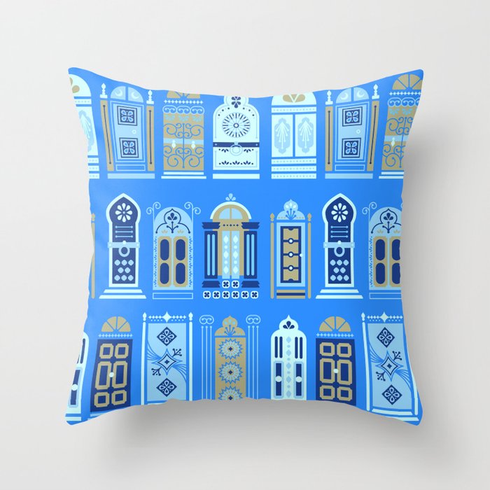 Moroccan Doors – Cornflower Blue Palette Throw Pillow