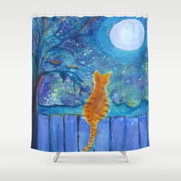 Cat on a fence in the moonlight Shower Curtain