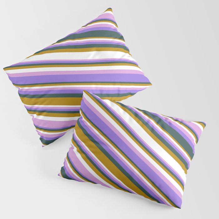 Colorful Dark Goldenrod, White, Plum, Purple & Dark Slate Gray Colored Lines/Stripes Pattern Pillow Sham