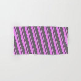 [ Thumbnail: Violet and Dim Grey Colored Pattern of Stripes Hand & Bath Towel ]