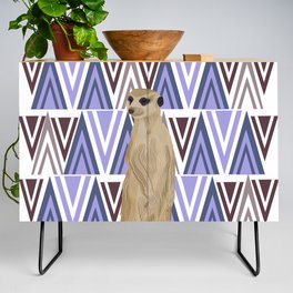 Standing meerkat on purple patterned background Credenza