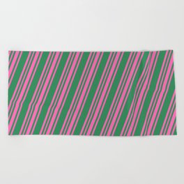 [ Thumbnail: Sea Green and Hot Pink Colored Lines/Stripes Pattern Beach Towel ]
