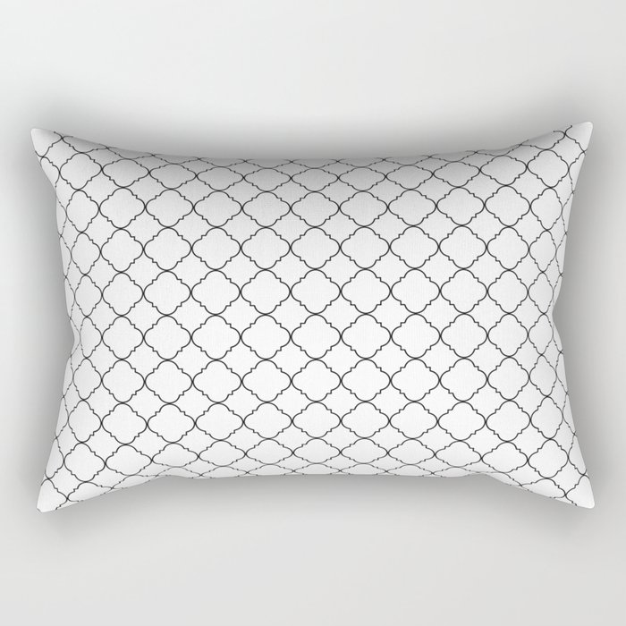 White And Black Moroccan Geometric Windowpane Check Stripe Lines Minimalist Stripes Line Drawing Rectangular Pillow