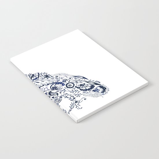 Folk Floral Indigo Owl Notebook