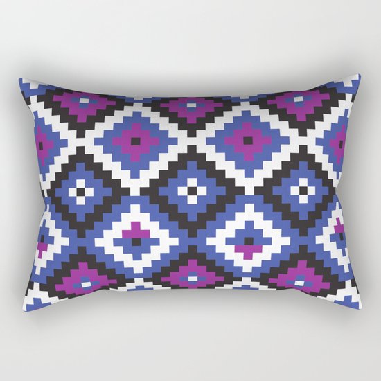 Aztec pattern - blue, purple, black, white Rectangular Pillow