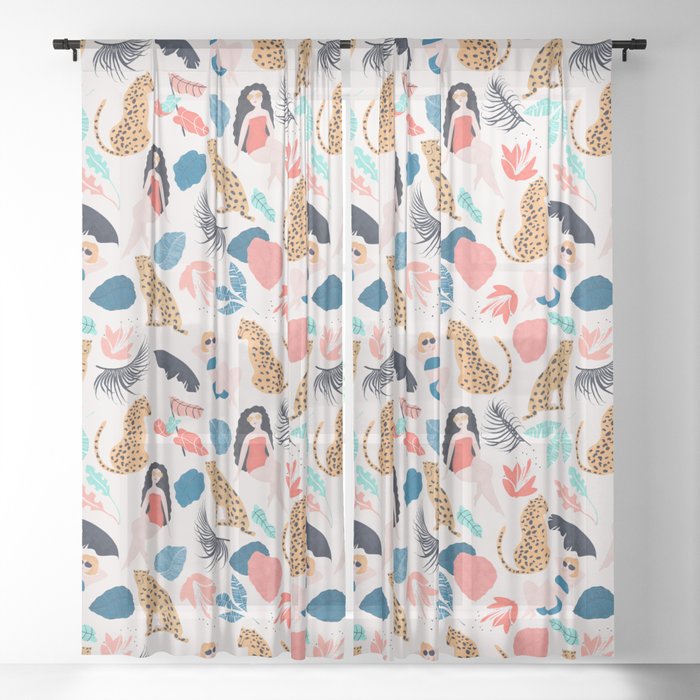 Tropical Girls And Cheetah Sheer Curtain By Lidiebug Society6