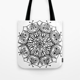 Bugs and Butterfly Zen Mandala black and white Tote Bag