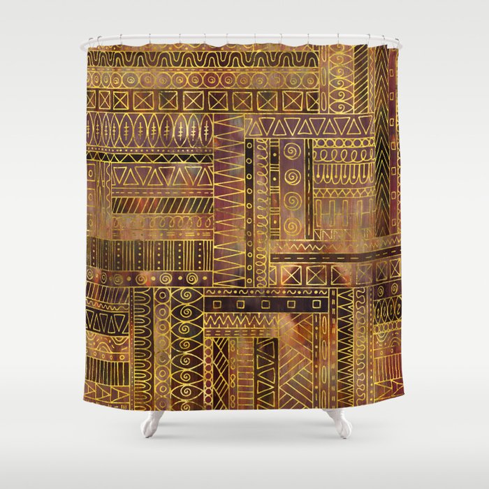 Tribal  Ethnic Boho Pattern gold and brown Shower Curtain