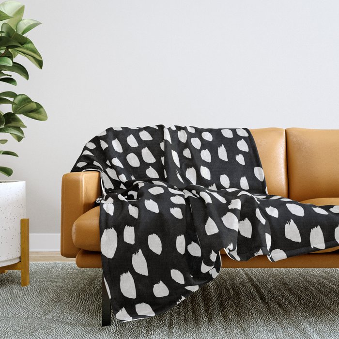 Handdrawn drops and dots on black - Mix & Match with Simplicty of life Throw Blanket