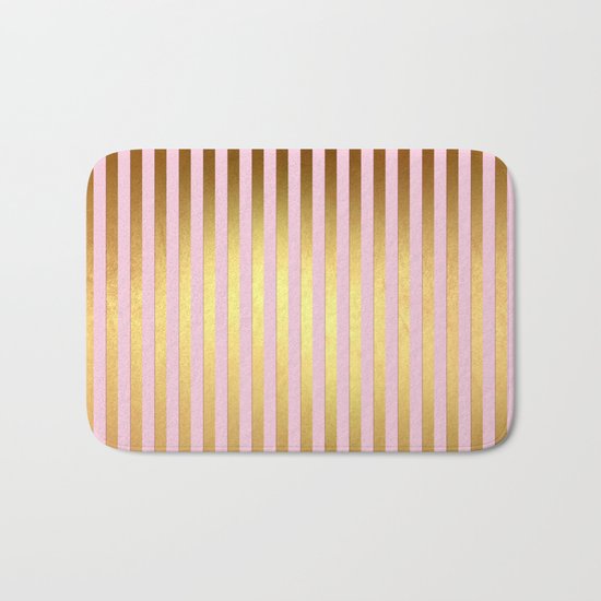 Striped- Pink and gold luxury stripes design Bath Mat