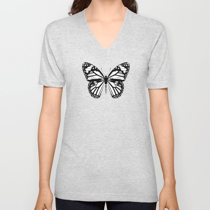 Monarch Butterfly | Vintage Butterfly | Black and White | Unisex V-Ausschnitt Monarch Butterfly | Vintage Butterfly | Black and White | Unisex V-Ausschnitt