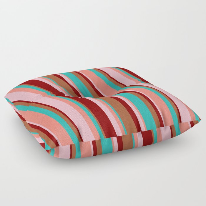 Eye-catching Sienna, Light Sea Green, Salmon, Light Pink, and Maroon Colored Striped Pattern Floor Pillow