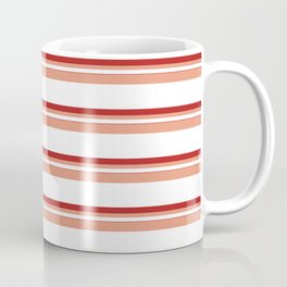 [ Thumbnail: Dark Salmon, White, and Red Colored Pattern of Stripes Coffee Mug ]