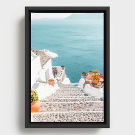Santorini Stone Pathway to the Sea Framed Canvas