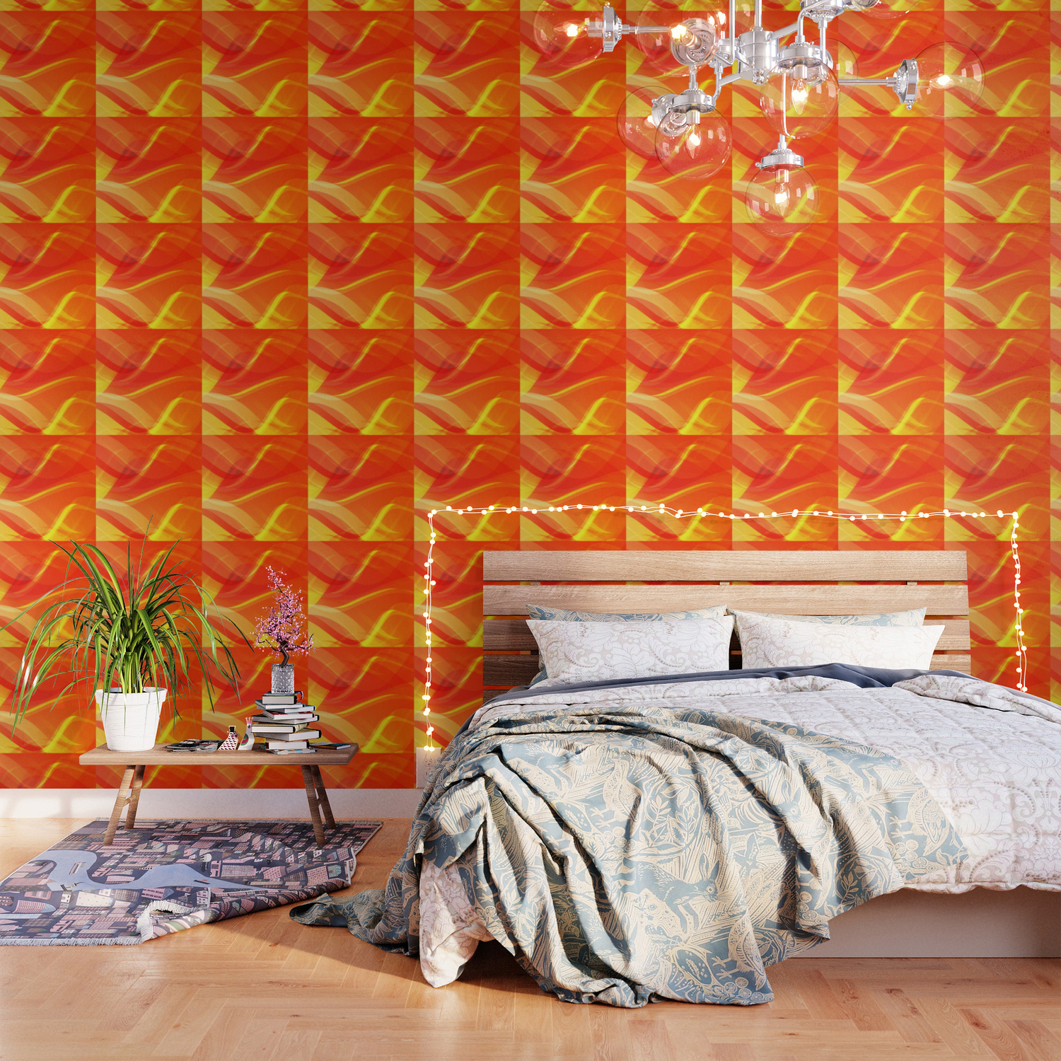 Theme of fire for the banner. Bright red and orange glare on a gentle  background for a fabric or pos Wallpaper by Grachyhamr | Society6