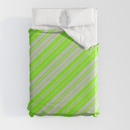 [ Thumbnail: Light Grey & Chartreuse Colored Lines/Stripes Pattern Duvet Cover ]