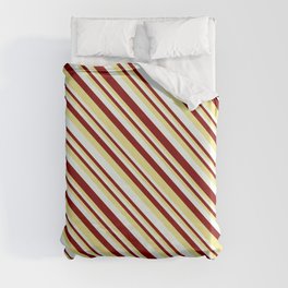 [ Thumbnail: Maroon, Tan, and Mint Cream Colored Stripes Pattern Duvet Cover ]