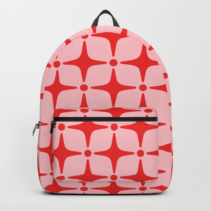 Mid Century Modern Star Pattern 941 Red and Pink Backpack