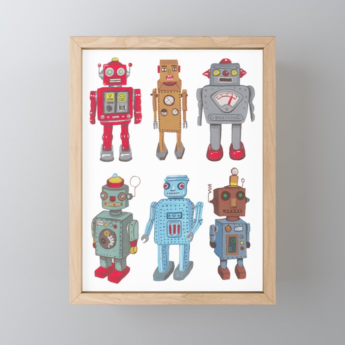 Vintage Robots Framed Mini Art Print