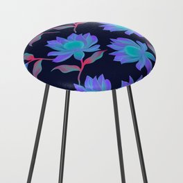 Blue Flowers Aglow Counter Stool