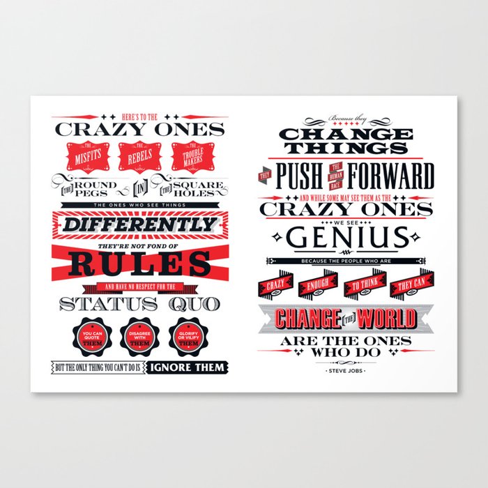 Steve Jobs "Here's to the crazy ones" quote print Canvas Print