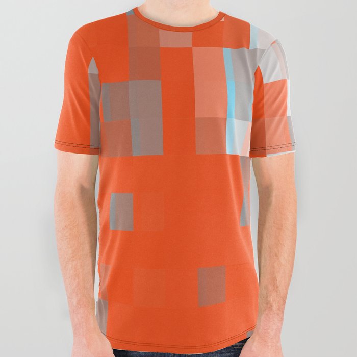 geometric pixel square pattern abstract background in orange blue All Over Graphic Tee