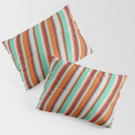 [ Thumbnail: Aquamarine, Light Grey, Chocolate & Brown Colored Striped/Lined Pattern Pillow Sham ]