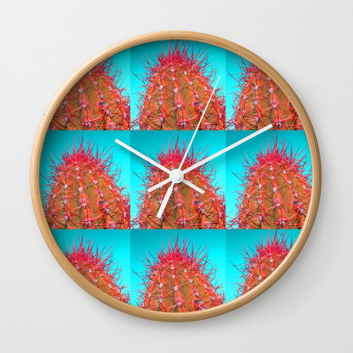 Grid Cacti Blue Wall Clock