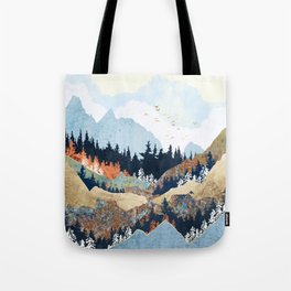 Spring Flight Tote Bag | Landscape, Forest, Navy, Spring, Indigo, Wilderness, Birds, Curated, Gold, Orange 