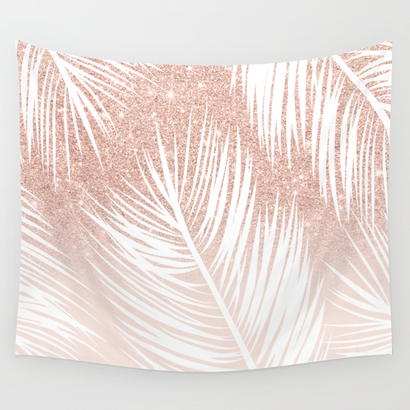 Modern Trendy White Palm Tree Leaf Pattern On Rose Gold Glitter Blush Pink Wall Tapestry By Girlytrend Society6 International standard size for printing: society6